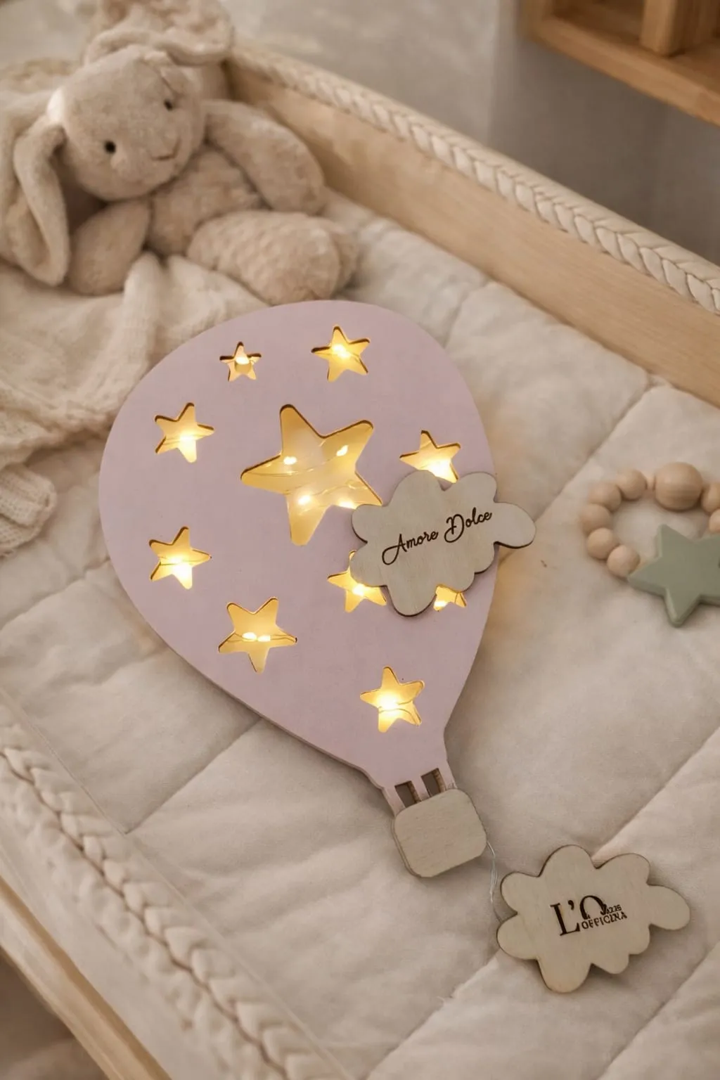 Lampada Mongolfiera in Legno personalizzabile