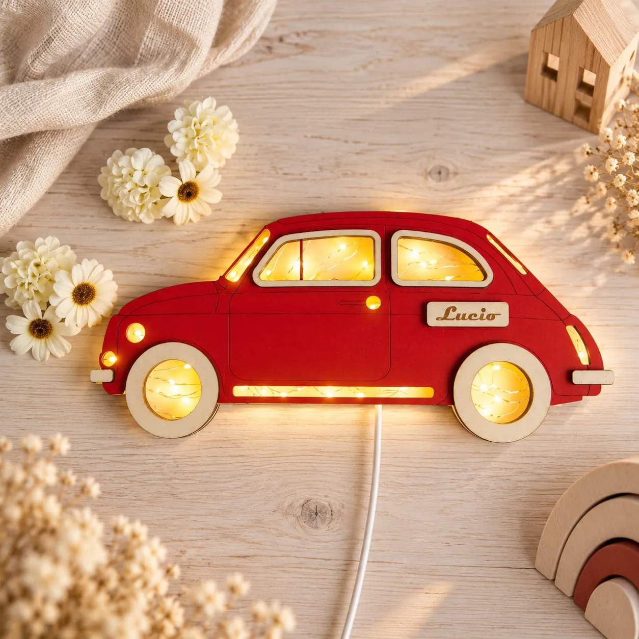 Lampada Fiat 500 in Legno personalizzabile