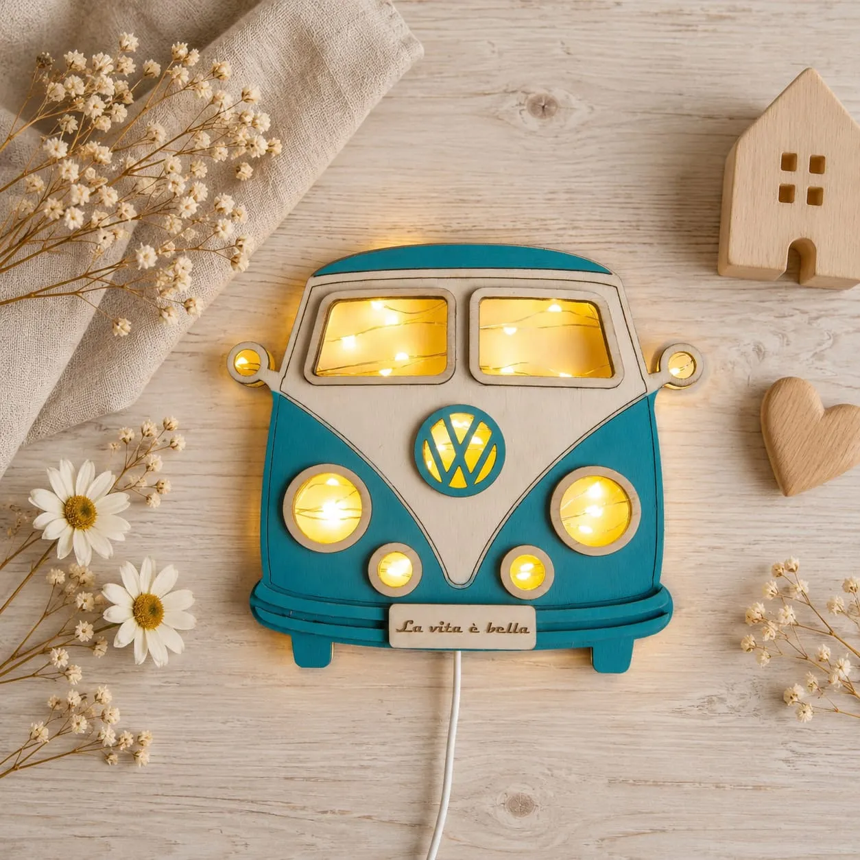 Lampada Woodstock Van in Legno personalizzabile