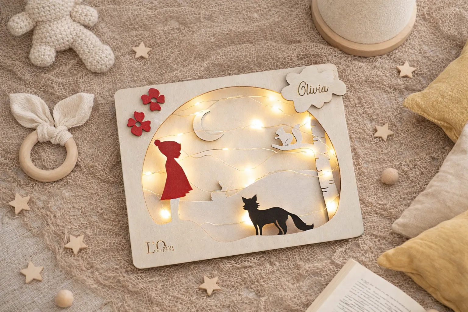 Lampada Cappuccetto Rosso in Legno personalizzabile