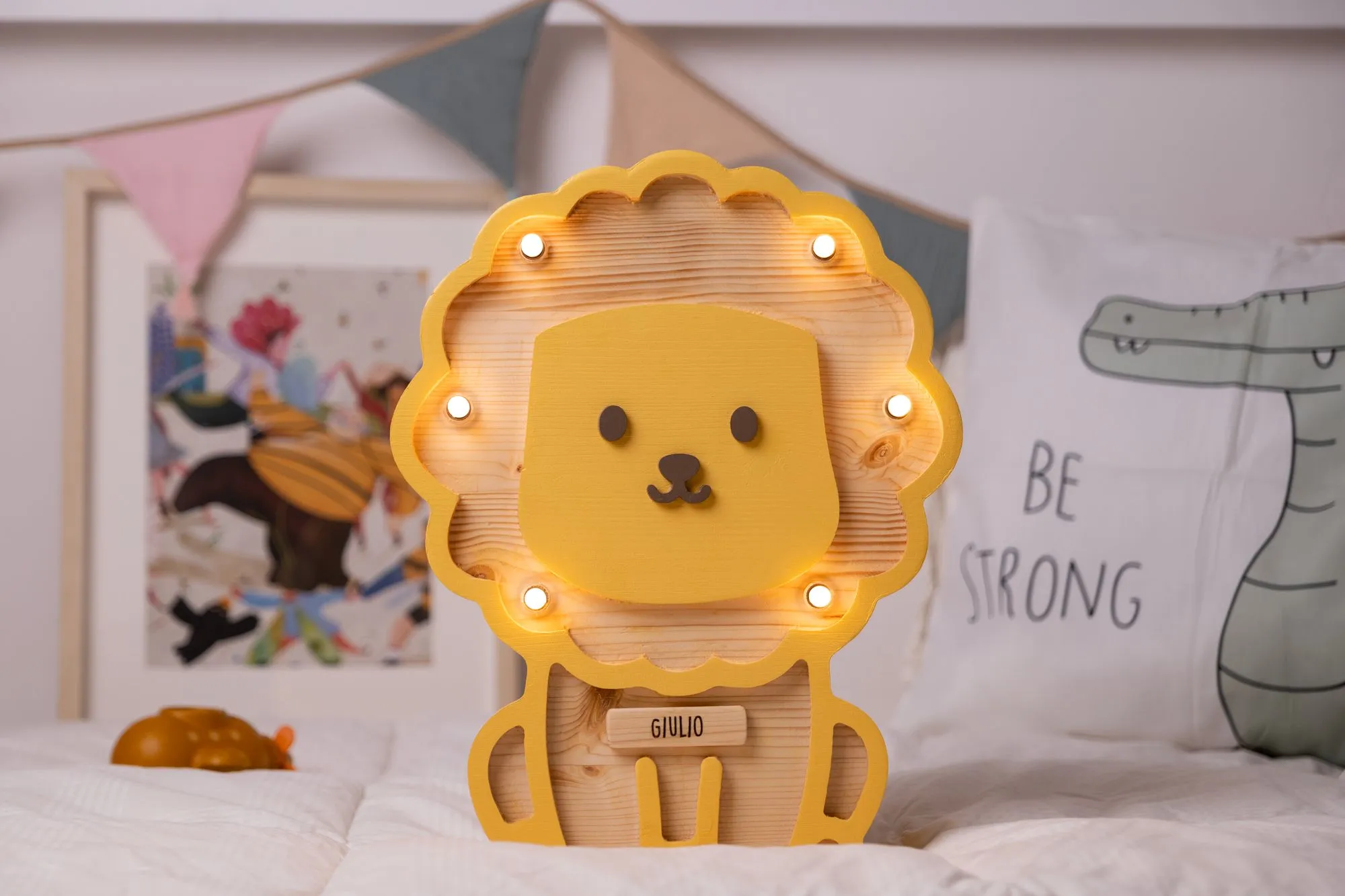 Lampada Leone in Legno Personalizzata Touch personalizzabile