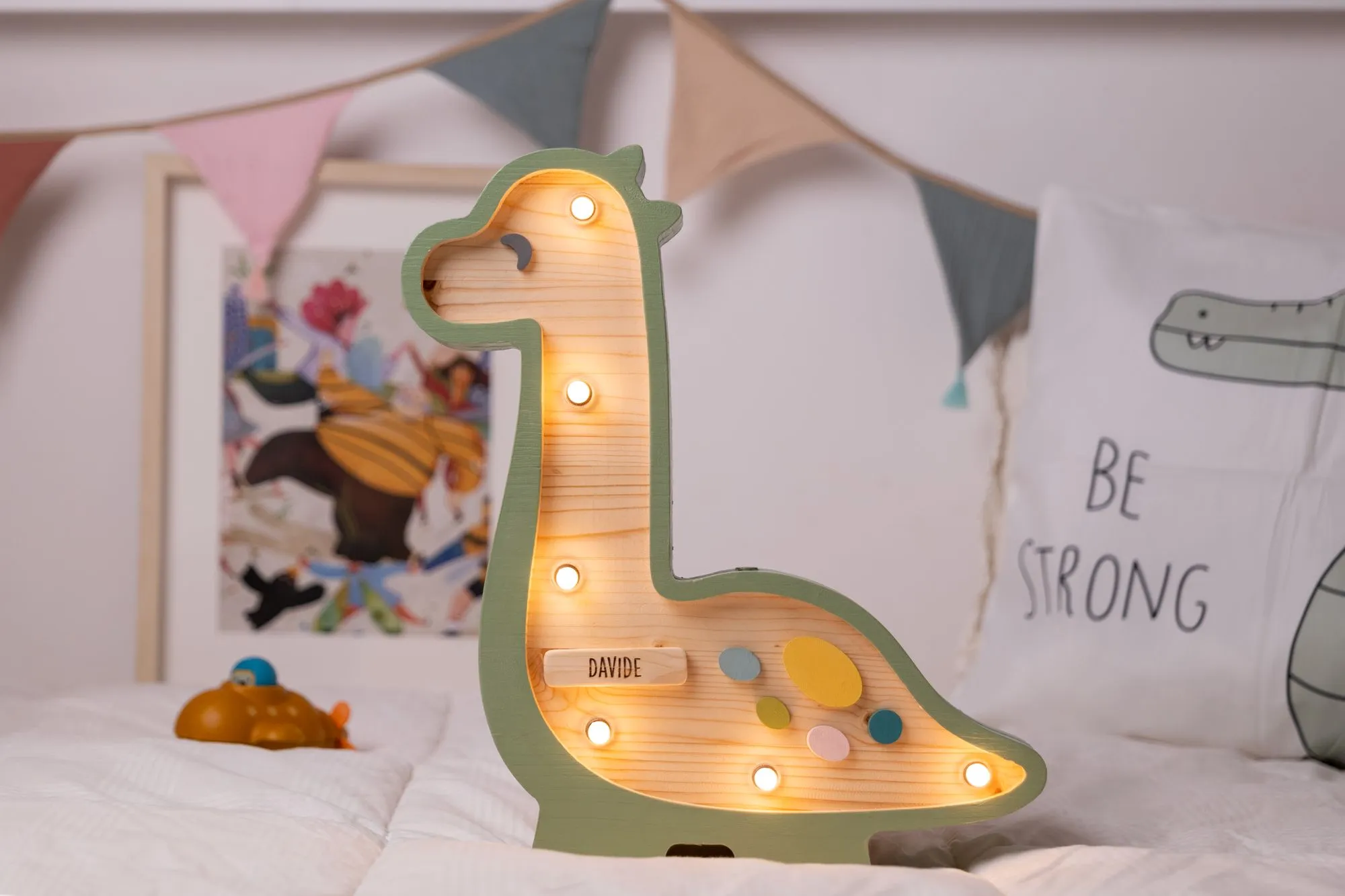 Lampada Dinosauro in Legno Personalizzata Touch personalizzabile