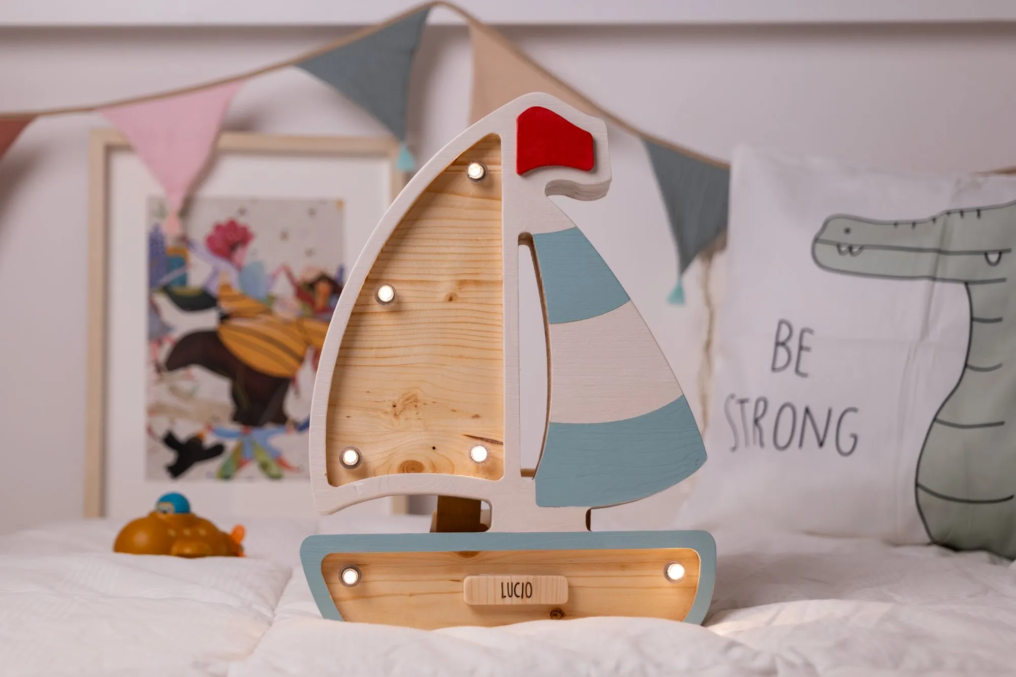 Lampada Barca a Vela in Legno Personalizzata Touch personalizzabile