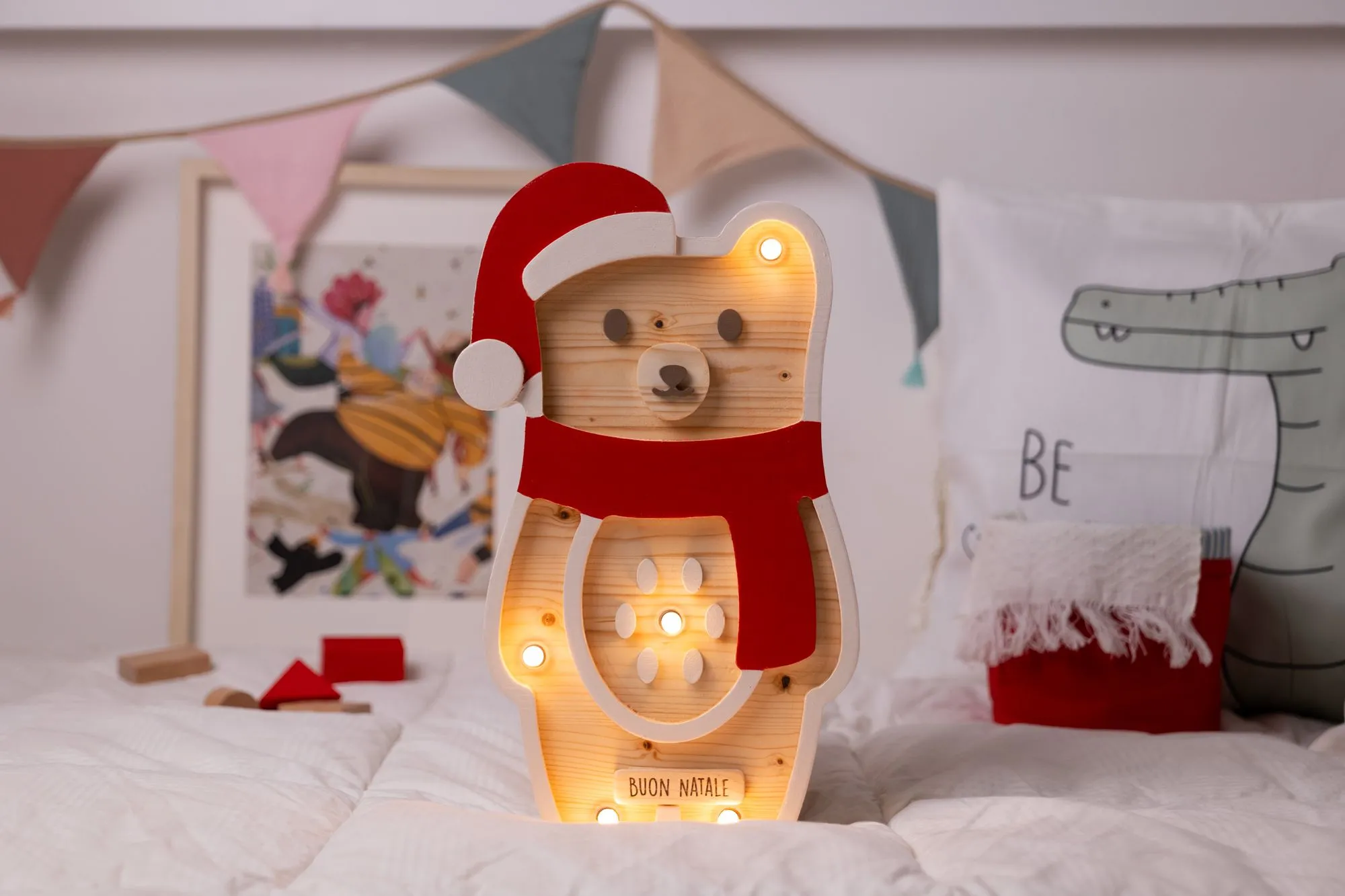 Lampada Orso di Natale in Legno personalizzabile