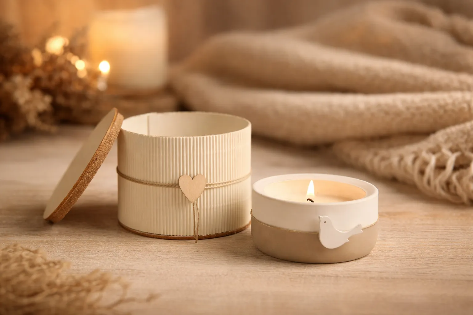 Bomboniera candela di soia artigianale in ceramica naturale modello conte personalizzabile