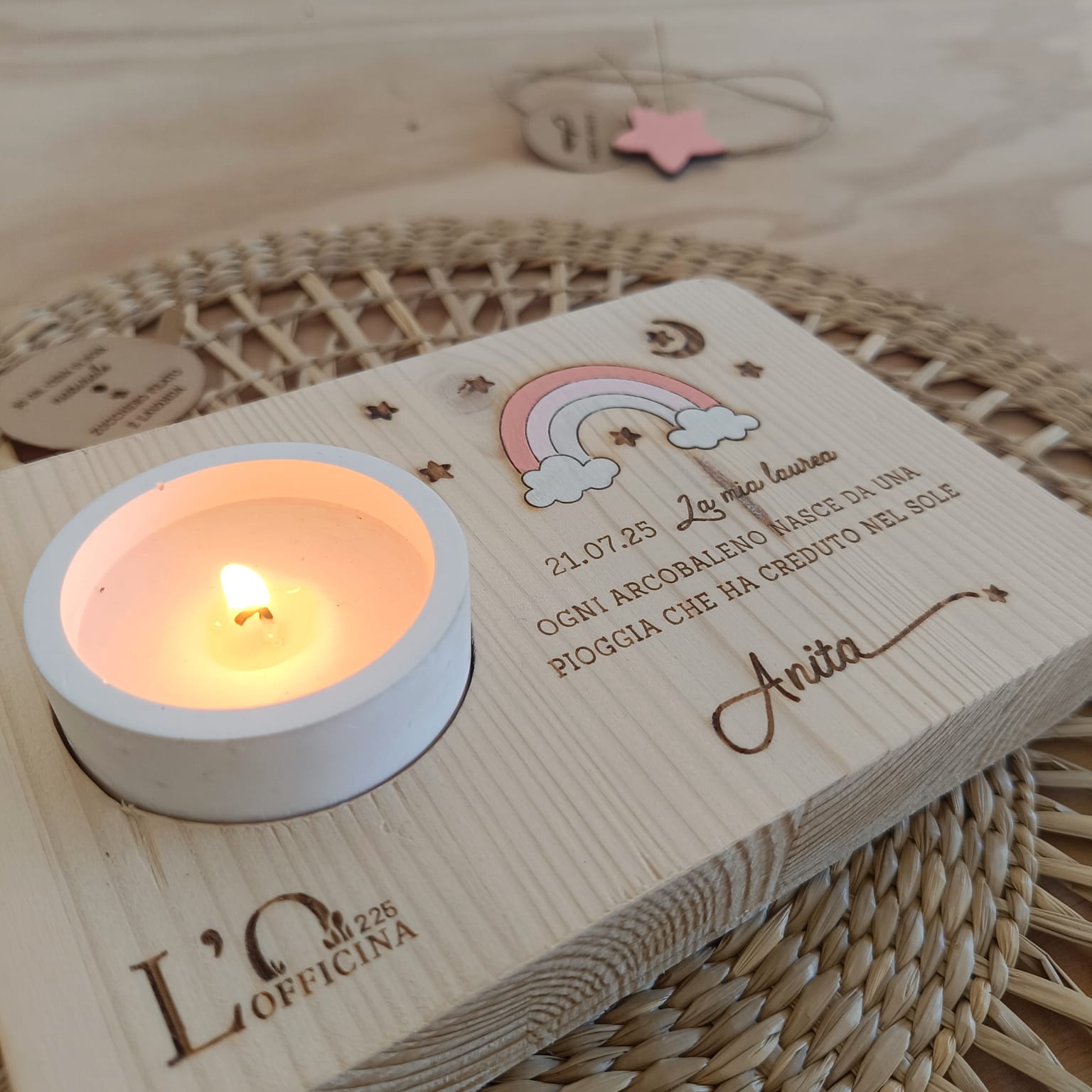 Bomboniera Portacandela in legno e candela di soia