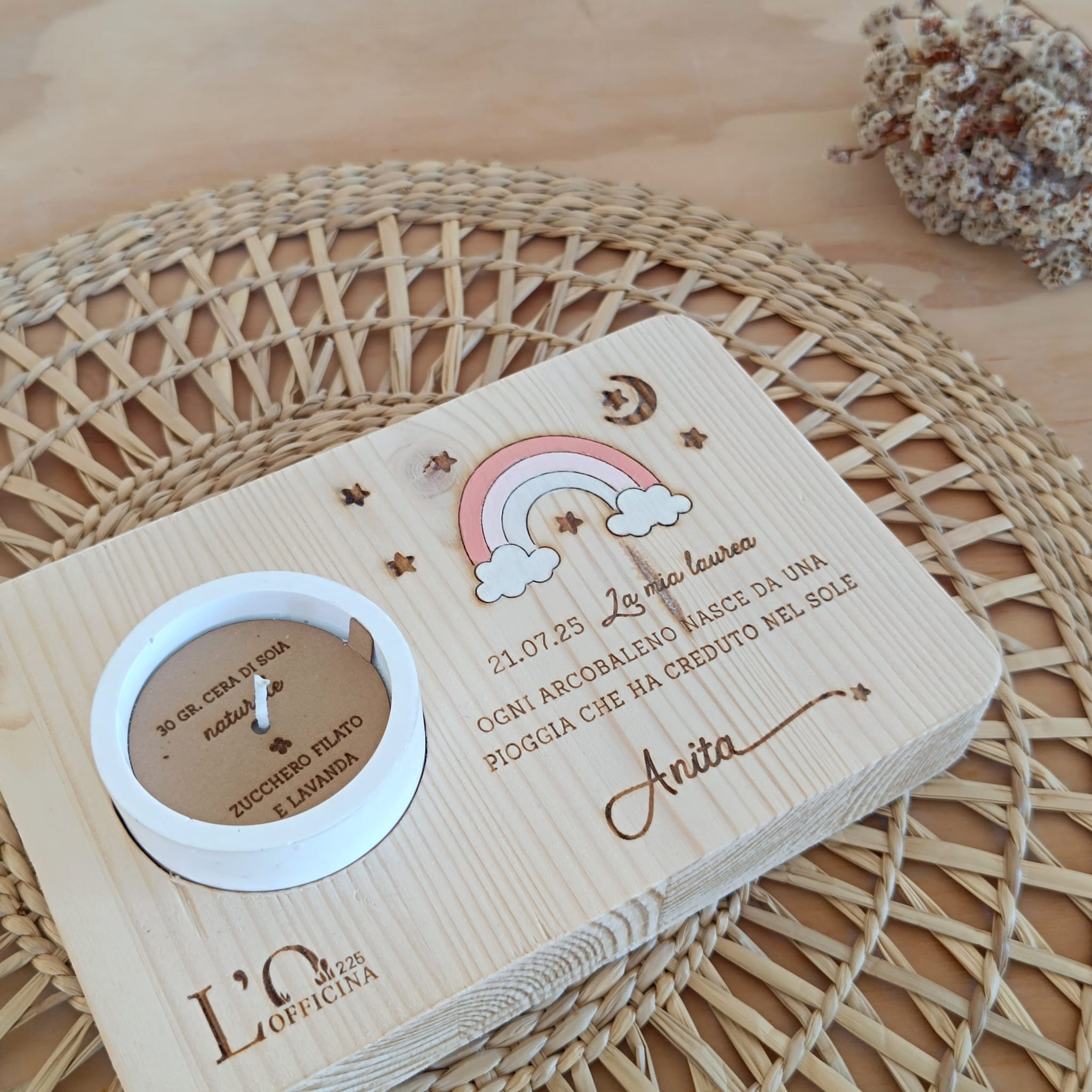 Bomboniera Portacandela in legno e candela di soia